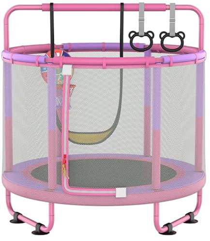 CZCPARY Trampolino per bambini, per esterni, per interni ed esterni, con rete di sicurezza, cestino, asta, altalena, regalo per bambini