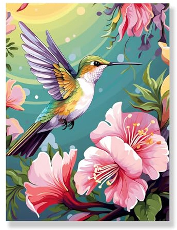 Bimkole 5D Diamond Paintinger För Vuxna Kolibri, Full Borrmålning Gör-det-själv Strass Broderi Set Färg Med Diamanter Kit Blomma Korsstygn Hem Vägg Hantverk Dekoration 30x40 cm