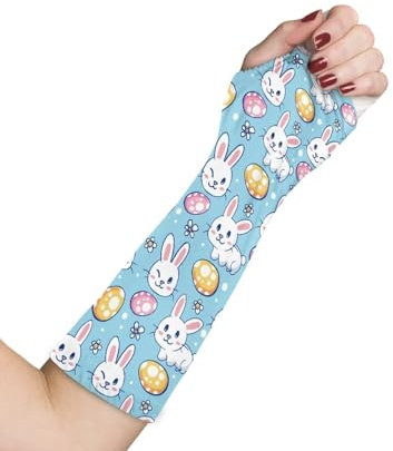 Rnyleeg Sky Blue Arm Cast Covers for Shower Kids Easter Cute Rabbit Eggs Arm Plaster Cover for Broken Hand Washable Arm Cast Protector for Women Large Length 13'' x 12-14''