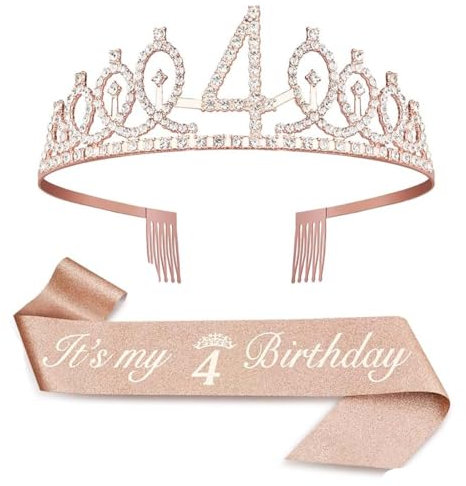 Couronne d'anniversaire pour fille de 4 ans, décoration d'anniversaire 4 ans, couronne de princesse pour anniversaire