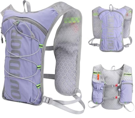 Gilet d'hydratation de course léger pour homme et femme, compatible avec poche d'eau de 1,5 l - Sac à dos d'hydratation réfléchissant pour cyclisme, randonnée, marathon (gris, taille unique)