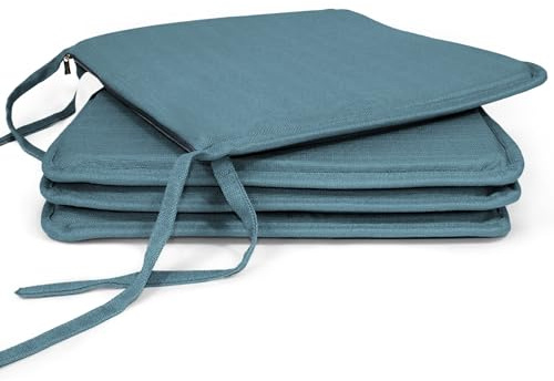MANEMI Pack 4 Cojines para Silla 40x40x2cm - Cojín Decorativo con Textura de Bambú para Silla, Sofá o Comedor - Juego de Cojines de Asiento Estilo Rústico y Transpirable con Cintas de Sujeción,