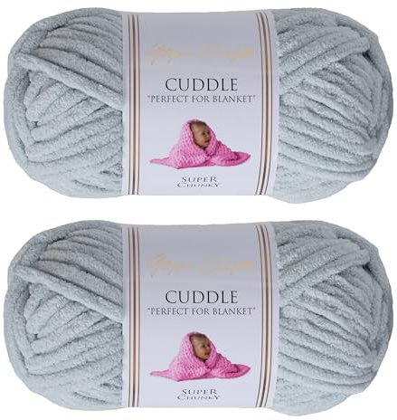 Utopia Crafts Cuddle Super Chunky Chenille Soft Yarn for Knitting and Crochet, 2X 100g - 60m (Light Grey)