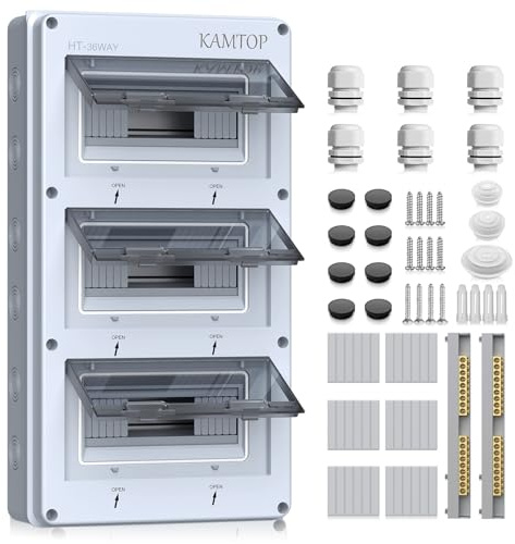 Kamtop Quadro Elettrico 36 Moduli IP65 con Sportello Trasparente in PC Scatola di Distribuzione in ABS con Guarnizione in Silicone e Guida DIN per Uso Interno ed Esterno