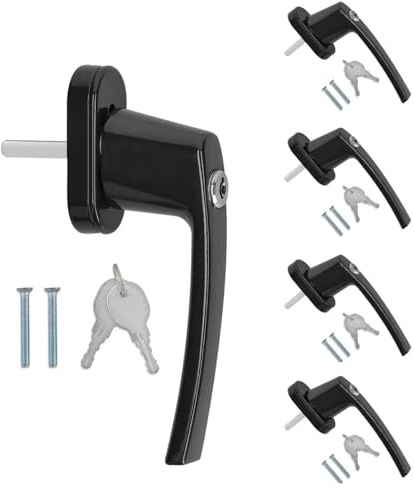 ZGHQHCDRH Manillas para ventanas, Manivela for ventana 5X, manija de repuesto aluminio con cerradura for ventanas abatibles eje 35mm longitud, y llave