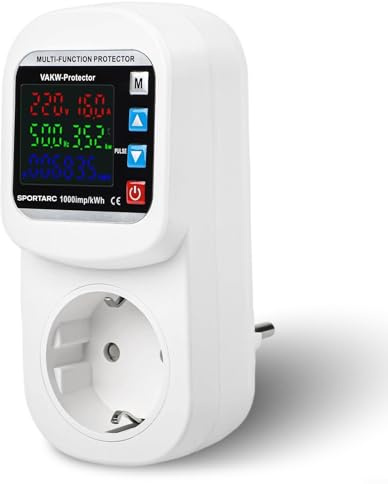 Stromzähler Für Steckdose, Strommessgerät Steckdosem, Stromverbrauch Messgerät, Digitales Energiekostenmessgerät Überspannungs-/Unterspannungsschutz AC230V 63A