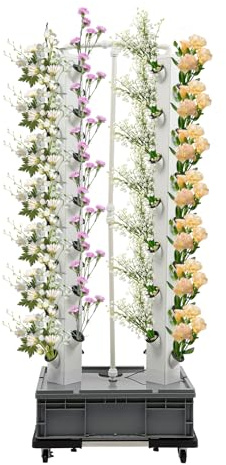 DWIKRYT Torre hidropónica de jardín de 56 agujeros, Torre hidropónica vertical Sistemas hidropónicos con tanque de agua y cestas de plantación para hierbas, frutas y verduras interiores (base gris)