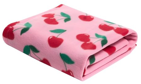 OHS Fleece Blanket Cherry Throws for Sofas Bed, Gifts for Women Soft Warm Cosy Throw Blanket Over Settee Decorative Lightweight Comfy Single Bed Throws, Pink/Red - 120 x 150cm