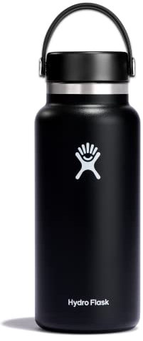HYDRO FLASK - Trinkflasche 946ml (32oz) - Isolierte Wasserflasche aus Edelstahl - Sportflasche mit auslaufsicherem Flex Cap-Deckel & Gurt - Thermoflasche Spülmaschinenfest - Größe Öffnung - Black