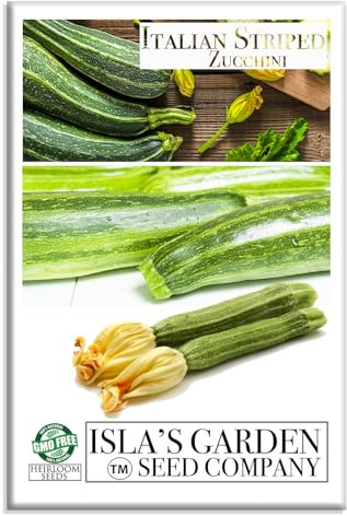 Italian Striped Zucchini Summer Squash Seeds – 50+ Heirloom Non-GMO Seeds by Isla’s Garden Seeds, High-Yield & Flavorful Variety, Perfect for Home Gardens, Easy to Grow, Great Gardening Gift