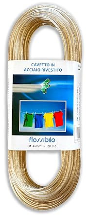IPEA Cavo Stendibiancheria da 4 mm in Acciaio – 20 Metri – Plastificato – Trasparente – Spessore 0,4 cm