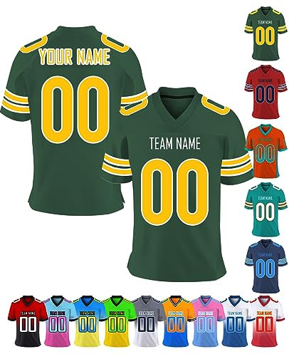 Personalisiert American-Football-Trikot Herren-Sporthemden, Personalisierte Schnelltrocknend Atmungsaktiv T-Shirt kurzärmelig und fügen Sie den Teamnamen für Männer Damen Kinder, S ~ 7XL