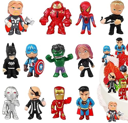 ZoneYan Supereroe Cake Toppe, 12 Pezzi Compleanno Cake Topper, Decorazioni Torta Supereroe, Cake Topper, Mini Figurine per Feste di Compleanno per Ragazzi E Bambini (Rosso 12)