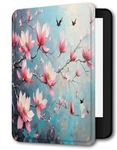 Custodia Compatibile con 6 Kindle Paperwhite 5a/6a/7a Generazione (2012,2013,2015,2016),Modello: EY21 / DP75SDI,Custodia Pelle Sintetica con Automatica Sveglia/Sonno,Uccelli E Fiori Piante Astratte