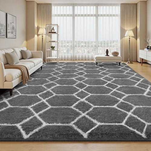 Sour Lemon Hochflor Teppich Grau Carpet Wohnzimmer 200x300 Waschbar Anti-Rutsch Extra Große Teppiche Schlafzimmer Flauschige Moderne Teppiche Matte Teppichen für Schlafzimmer Kinderzimmer