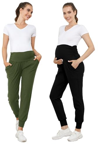 PARNIXS Maternity Two-Piece Set Basic Stretch Design with Pockets Soft Leggings for Active Moms Yoga Pants - Year-Round Wear