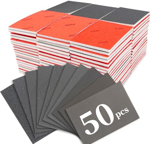 EAFBAO 50 PCS Sanding Sponge Assortment, 180-3000 Grit Sandpaper Assortment, Hook & Loop Sanding Block for Wood, Metal, Drywall, Furniture Polishing - Dry Wet Sanding Paper for Smooth Finishing