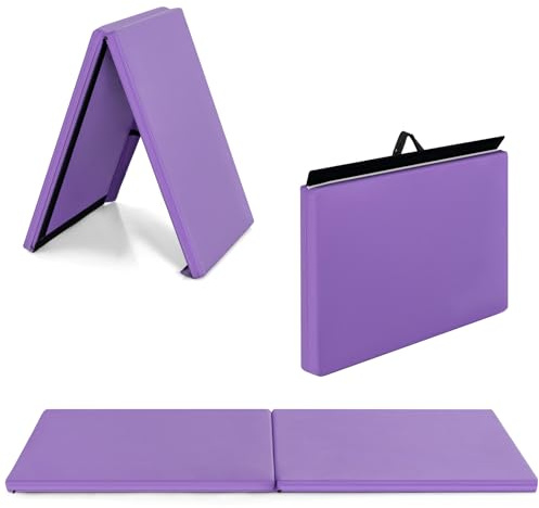 HOMFME Tapis de Gymnastique Pliable 180x60x5cm, Tapis de Gym Pliable en Simili Cuir avec Poignée à Porter & Auto-agrippante Magique, pour Yoga Aérobic Fitness (Violet)