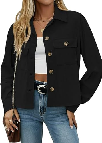 Sukiglam Giacca Donna in Velluto a Coste Casual Colletto Rivoltato Giubbotto con Bottoni e Tasche Vintage Elegante Jacket Leggero Primavera/Autunno Chic Cappotto Corto Trendy Giacche Mezza Stagione
