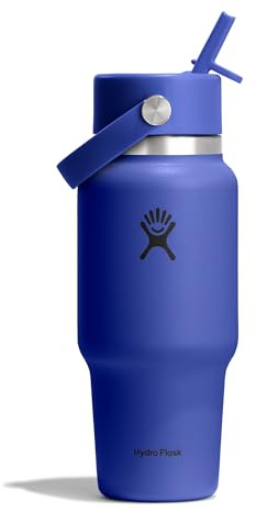 Hydro Flask – Wide Flex Straw Travel Bottle 710 ml (24 oz) – Leakproof, Insulated, Cupholder Compatible – Keeps Drinks Cold 24 Hrs – Flex Straw Cap – Capri Blue