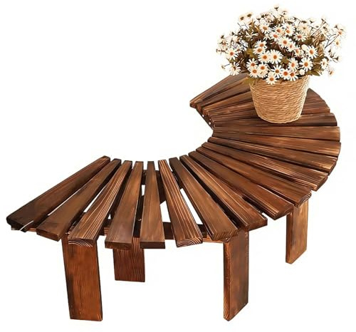Banco envolvente para árbol, bancos semicirculares de madera curvados para exteriores, resistentes a la intemperie, para Patio, césped, silla para sentarse en el patio trasero(Wood Color,Half Round)