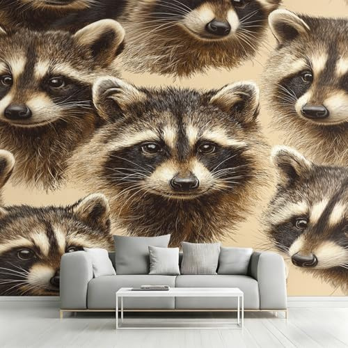 Générique Papier Peint Panoramique Raton Laveur, Papier Peint Raton Laveur Animal Mignon Sauvage 350x256 cm, Fresque Murale Intissé, Décoration Murale Salon Chambre