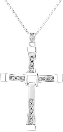 VQNJRZIGB Collana da uomo con croce Vin Diesel in argento sterling 925, con ciondolo Dominic Toretto Fast And Furious, catena pesante da 22 g, di grandi dimensioni,60CM(L)