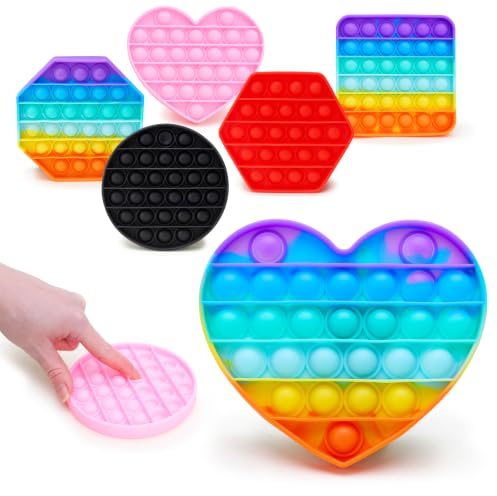 Toyland® Fidget-leksakspaket - 4-pack Bubble Pop-sensoriska fidgetleksaker | Designer valda slumpmässigt. 4 designer tillgängliga: Kvadrat, cirkel, hexagon och hjärta - Flera färger tillgängliga