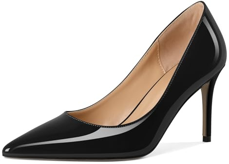 EDEFS Femme Escarpins Talon Aiguille en PU Cuir Verni Classique Mode Soiree Mariage Chaussures Noir 38