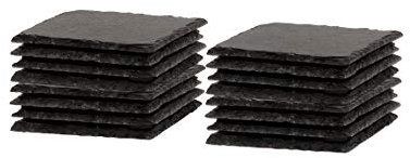 BigDean Schiefer Untersetzer Set 16 teilig 10x10 cm quadratische Tisch-Untersetzer Servierplatten - 4 Gummifüße zum Schutz