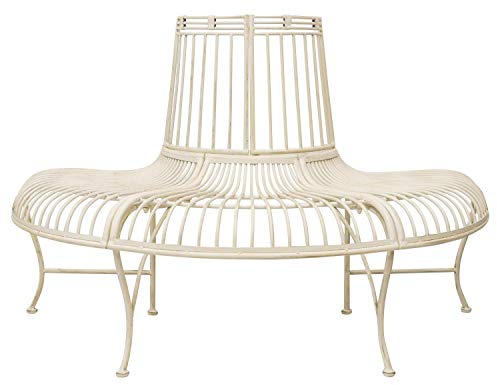 aubaho Gartenbank Bank Antik-Stil Garten Metall Eisen Creme Weiss Möbel Baumbank 134cm