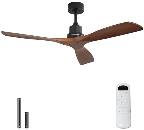 Sofucor 52 Inch Wood Ceiling Fan No Light, Modern Indoor/Covered Outdoor