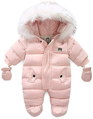 Verve Jelly Infant Baby Girls Goys Winter Snowsuit Zipper Down Hoodied Romper Footie Jumpsuit Coat + Gloves