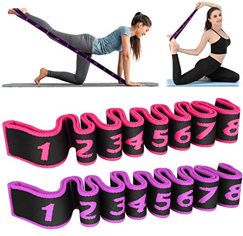 Ceinture de Yoga,Hippodance 2 Pieces Sangle de Yoga Sangle Yoga Multi Loop, Sangle Yoga Etirement avec 8 Boucles pour l'entraînement de Danse Fitness