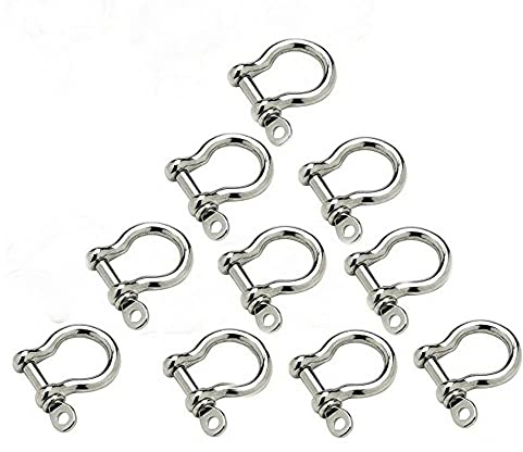 JY-MARINE Stainless Steel Bow Shackle, Silver Color,Mini Shackle for Paracord Jewelry, Marine Grade Sailing Rigging Shackles,10 Pieces (3mm)
