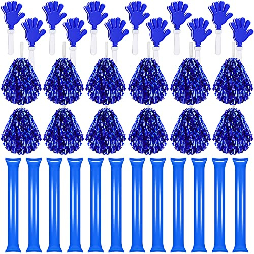 Sosation 36 Pcs Team Spirit Accessories, Cheerleading Pom Poms Hand Clappers Party Favors and Thunder Sticks Noise Makers for Sporting Events Football Baseball Cheering Essentials(Blue)
