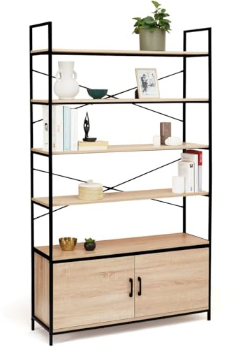 IDMarket - Etagère XL 5 Niveaux avec Placard Detroit Design Industriel 170 CM