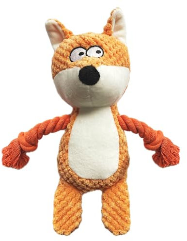 YUREMEEY Hundespielzeug, Kuscheltier Tauziehen Plüschhundespielzeug, Quietschende Hundespielzeuge mit Knitterpapier, Interaktives Stabiles Spielzeug, für Welpen Kleine Mittlere Hunde, Fuchs