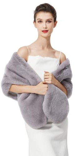 BEAUTELICATE Chal Estola de Pelo Mujer Boleros para Invierno Fiesta Novia Bodas（Gris Claro-Actualización）