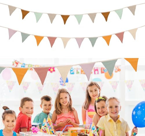 Cozlly Wimpelkette, Stoff Wimpel Girlande Doppelseitig, 2 X 2.6 Meter Bunte Stoffgirlande Baumwolle Wimpel mit 10stk Stoff Wimpeln, für Kinderzimmer Drinnen & Draußen Party