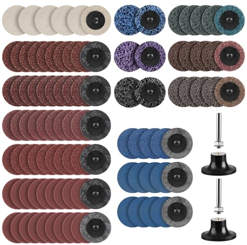 104Pcs Sanding Discs Set, 2 Inch Die Grinder Sanding Disc for Drill Die Grinder Accessories with 1/4 inch Holder for Grind Polish Burr Finish Rust Paint Removal