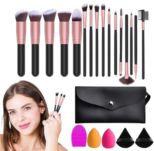 Uozonit Makeupborstset - Mjuk borst resesminkborstar och svampar kit - professionellt och nybörjarvänligt sminkverktygsset för damer och flickor