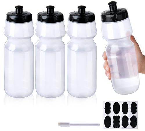 ZMCYN 4 Pack 750ML Clear Sports Water Bottle, Squeeze Cycling Water Bottle for Gym, Outdoor Running, Hiking (Transparent Colour, Dishwasher Safe)
