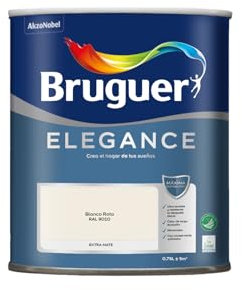 Bruguer ELEGANCE Pintura Monocapa ExtraMate, Paredes y Techos, Interior, Exterior protegido, Alta Durabilidad, UltraLavable, Resistente al Desgaste y Manchas Blanco Roto RAL 9010 750 ml