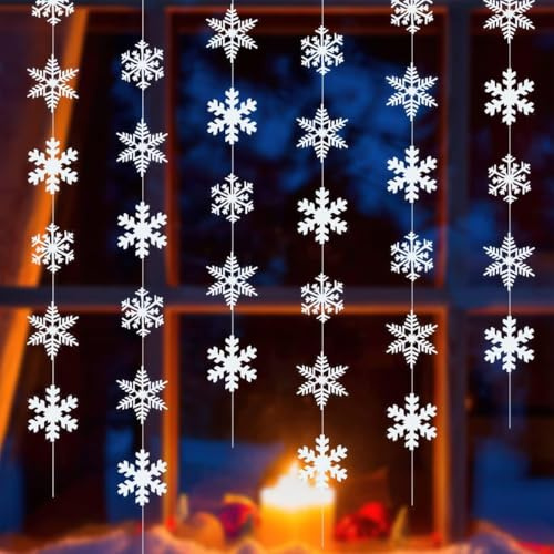 Pack 5 Guirlandas de Copos de Nieve para Ensamblar, 30 Adornos Nacarados (12 cm) para Decoración de Navidad, Invierno y Fiestas de Elsa | para Ventana, Árbol y Pared