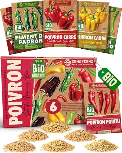 ZenGreens® - Set de semillas de pimiento eco - 6 variedades para cultivar fácilmente en el jardín, balcón o parterre elevado - Sementes verduras