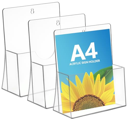 Thboxes 3 Pack A4 Leaflet Holder, Clear Freestanding Acrylic Brochure Stand