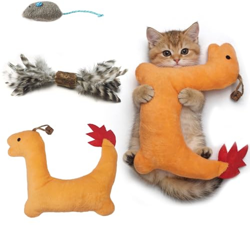 yolzhxe 3 Pièces Jouet Herbe à Chat, Souris pour Chat, Bâtonnets Herbe à Chats avec Plume, Jouets Molaires pour l'entraînement Mastication et Réduction Stress chez Chats et Chatons