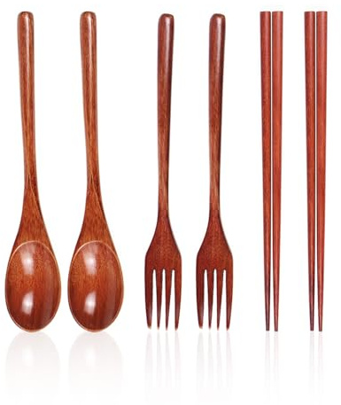 Set Di Stoviglie In Legno Da 6 Pezzi, Tra Cui Cucchiaio Di Legno, Forchetta, Cucchiaio Da Minestra, Stoviglie Per La Casa In Stile Giapponese, Adatto Per Hotel E Ristoranti.