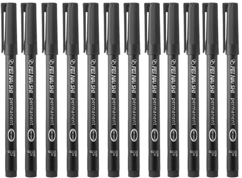 Lot de 12 Marqueur Noir Indélébile Pointe Fine 0,6 mm, Feutre Noir Indélébiles, Stylo Marqueur Permanent Durable Résistant à l’Eau pour Papier, Métal, Verre, Bois, Plastique, Idéal Bureau, École, Art